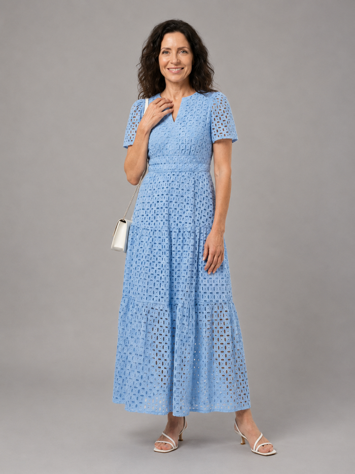 Brielle | V Neck Short Sleeve Tiered Midi Dress