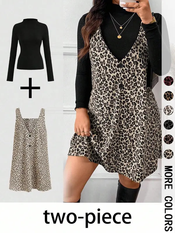 CRESSIDA™ – High Neck Top & Leopard Strap Skirt Two-Piece Set