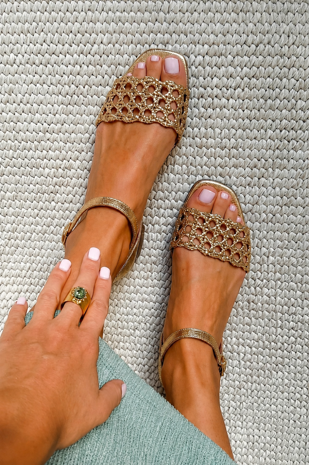 Ginevra | Perforated Gold Sandals