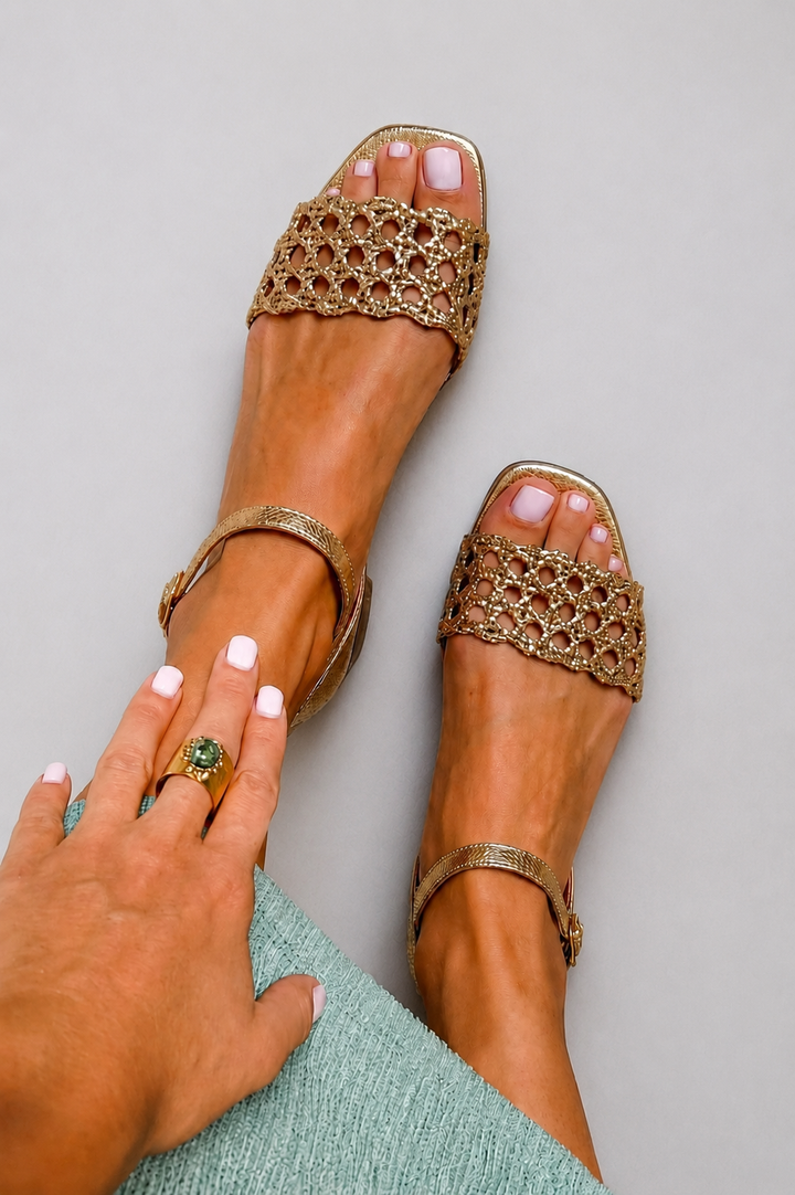 Ginevra | Perforated Gold Sandals