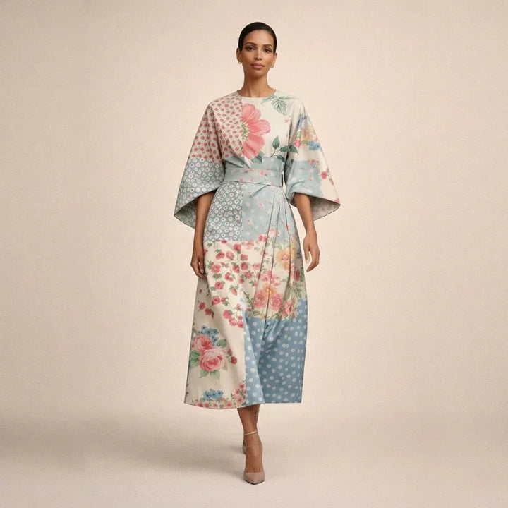 Clementine | Floral Midi Dress With A Sculpted Waist And Airy Elegance