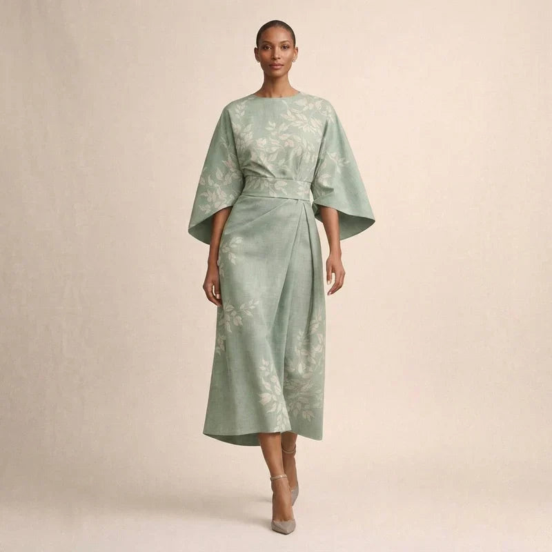 Clementine | Floral Midi Dress With A Sculpted Waist And Airy Elegance