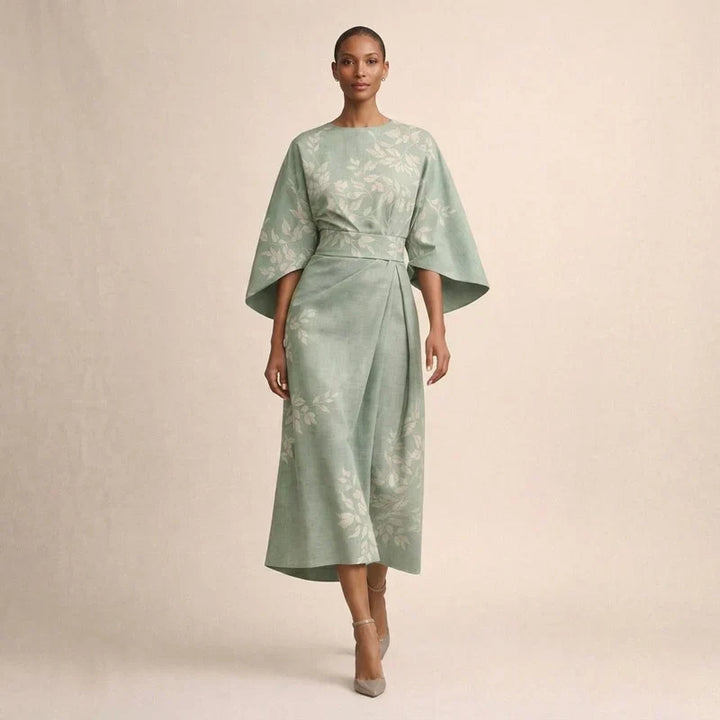 Clementine | Floral Midi Dress With A Sculpted Waist And Airy Elegance