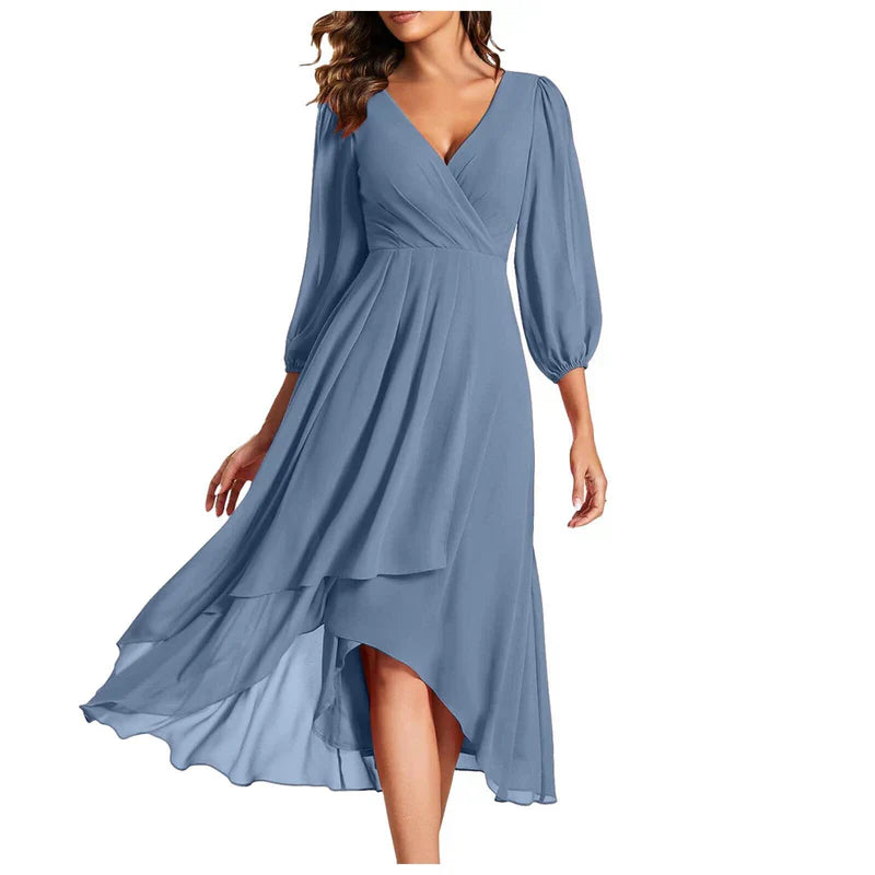 Vittoria | Elegant Dress With An Asymmetrical Hem And Flowing Sleeves For A Refined Look