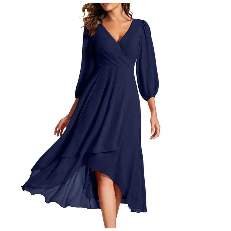 Vittoria | Elegant Dress With An Asymmetrical Hem And Flowing Sleeves For A Refined Look