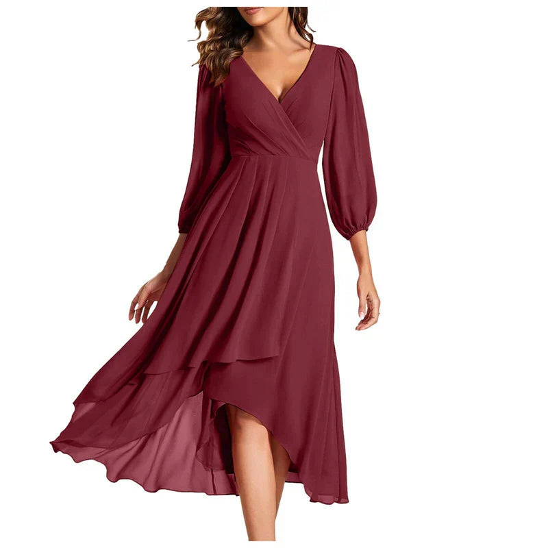 Vittoria | Elegant Dress With An Asymmetrical Hem And Flowing Sleeves For A Refined Look