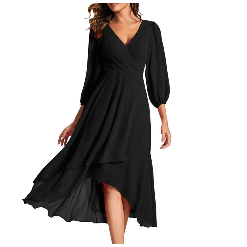 Vittoria | Elegant Dress With An Asymmetrical Hem And Flowing Sleeves For A Refined Look