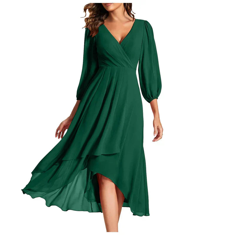 Vittoria | Elegant Dress With An Asymmetrical Hem And Flowing Sleeves For A Refined Look