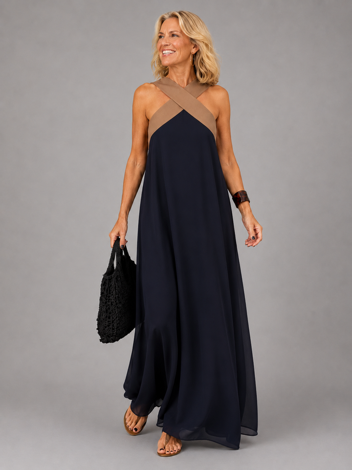 Velora™ | Cross Elegance Maxi Dress